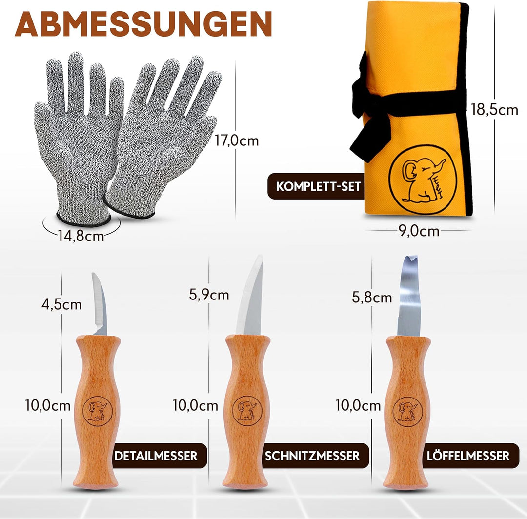 Eli® Schnitzmesser Kinder Set ab 6 Jahre inkl. Schnitzfiguren und Handschuhe - hochwertiges Kinderme