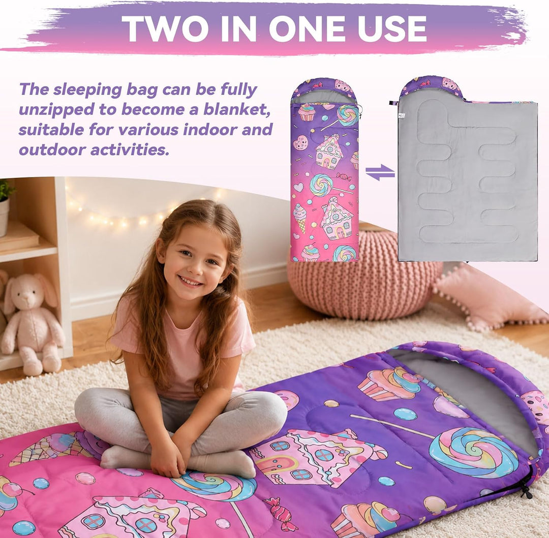 Kinderschlafsack 3-Jahreszeiten für Camping, Wasserdicht und leicht mit Packsack, Ideal für Jungen u