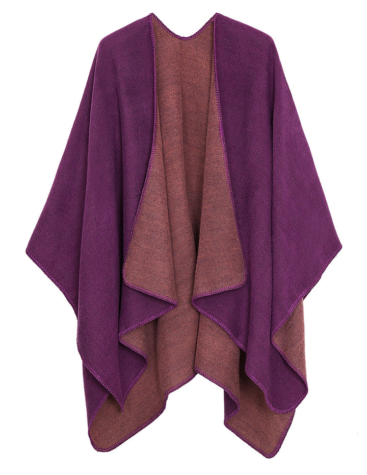 Damen Vintage Farbblocking Schal Wrap Open Front Poncho Übergrosse Winterdecke Elegant Cape Coat Ein