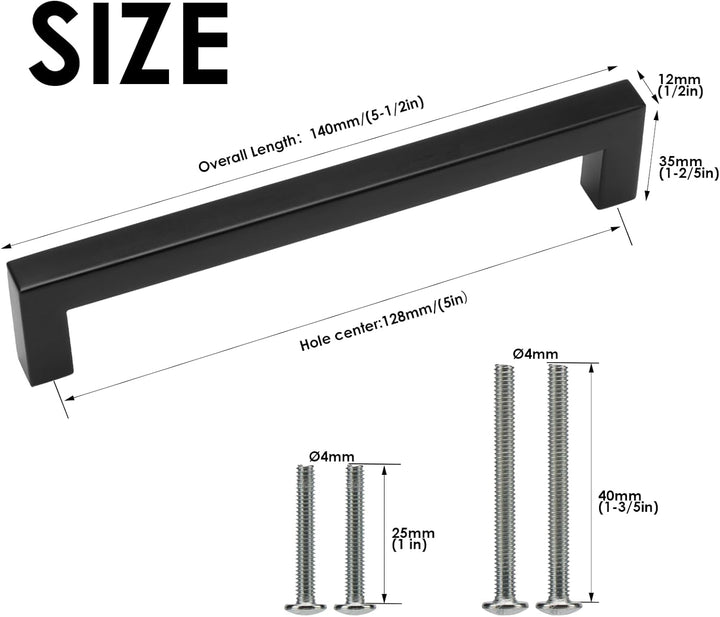 HauSun 5 Stück Möbelgriffe 128mm Schwarz Küchengriffe aus Edelstahl Schrankgriffe mit Schrauben Türg