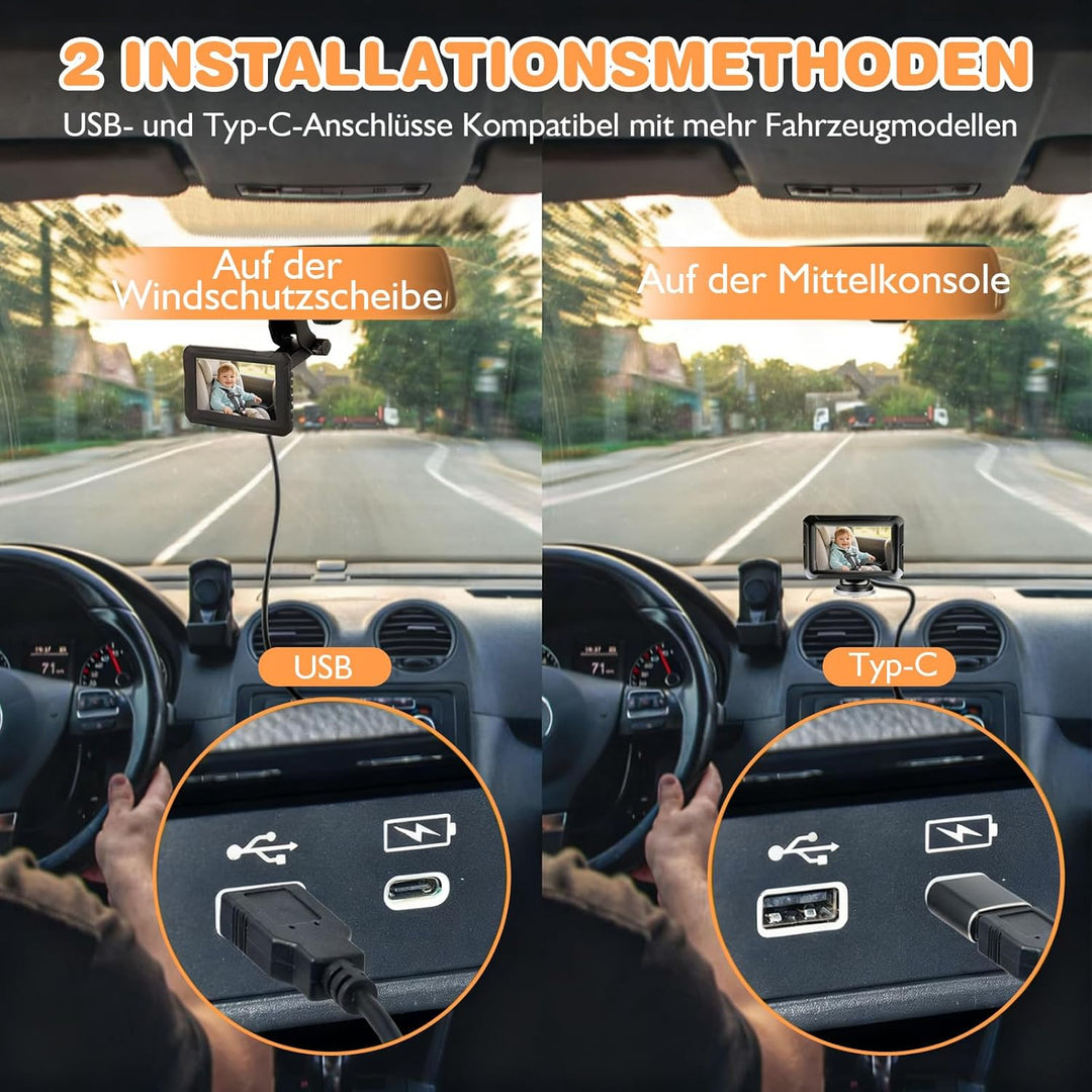 Zacro Baby Kamera Auto, Spiegel Auto Baby Rückbank 1080P, USB-C Plug-and-Play, Baby Autospiege mit H