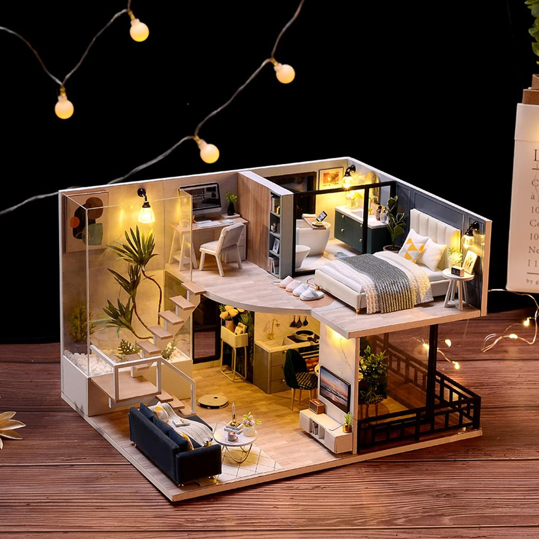 CUTEROOM DIY Miniatur Haus Puppenhaus Kit Holzpuppenhaus Modelbouwpakket mit Möbeln und Musik Miniat