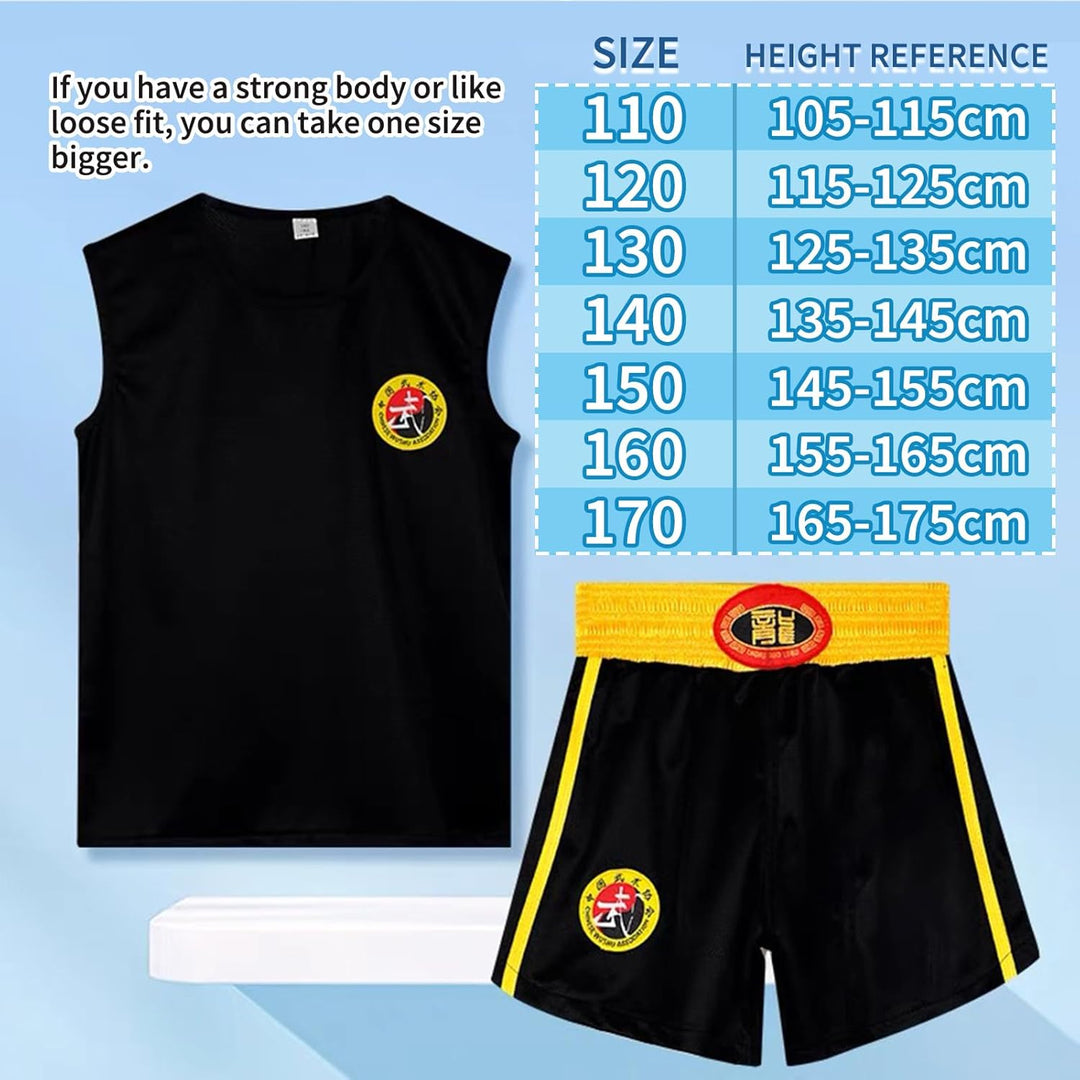 Ärmelloses Kinder Kampfsport Uniform Set,Boxset für Erwachsene, Atmungsaktive Sparring Performance T