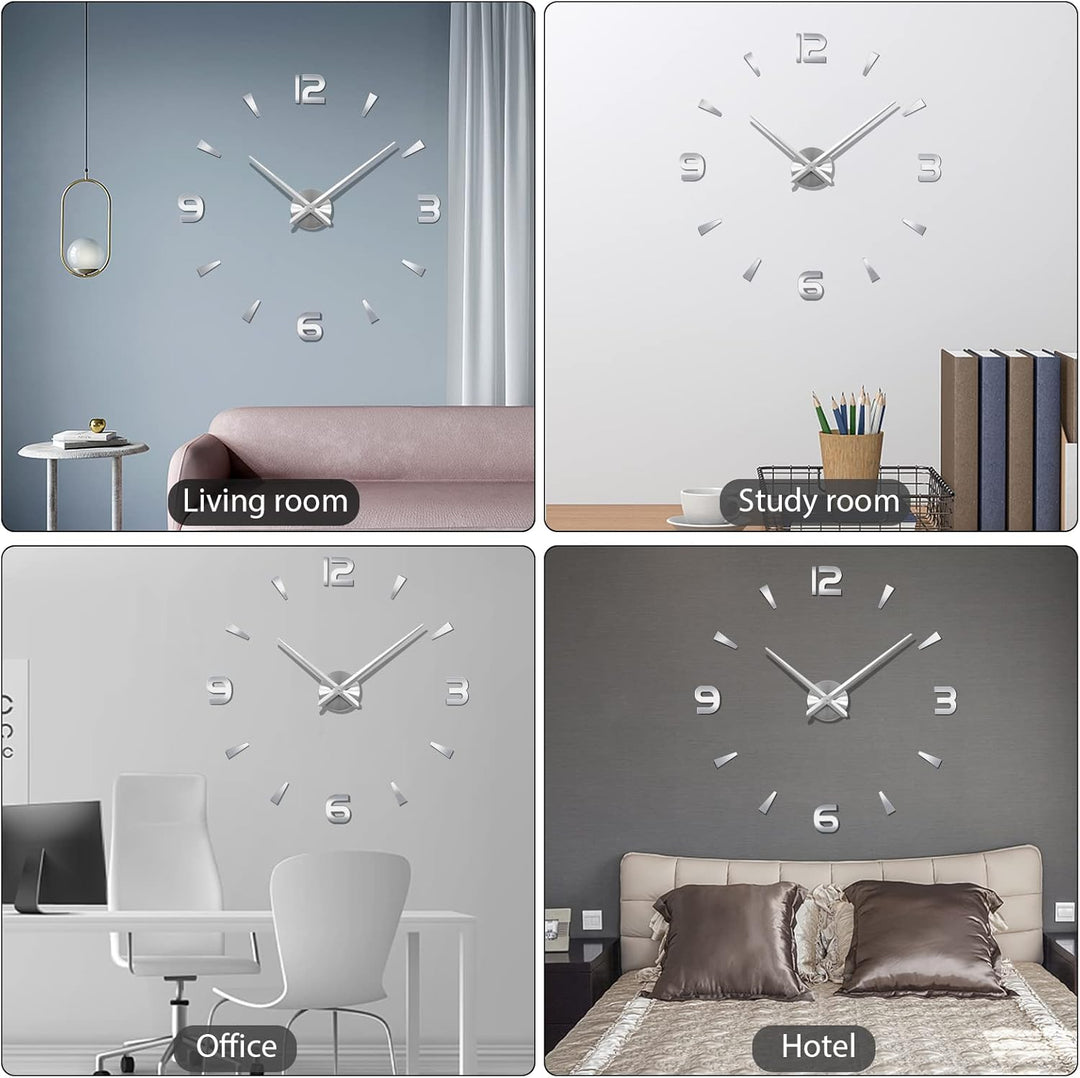 Wanduhr, DIY Aufkleber Wand Moderne rahmenlose 3D-Wanduhren Römische Zahlen Spiegelaufkleber Kunst W