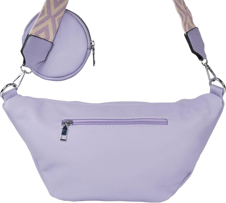 styleBREAKER Damen Halbmond Crossbody Schultertaschen Set 3-Teilig, Schultergurt mit Muster, Schlüss