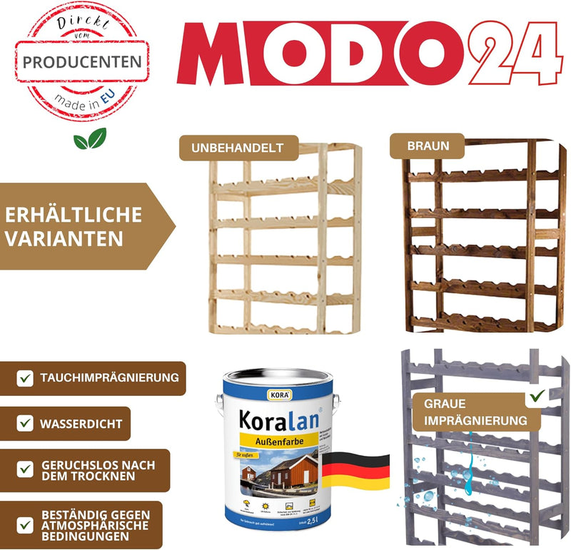 MODO24 Weinregal, Holz, unbehandelt, 72.5 x 25 x 166 cm, 25-Einheiten 72.5 x 25.0 x 166.0