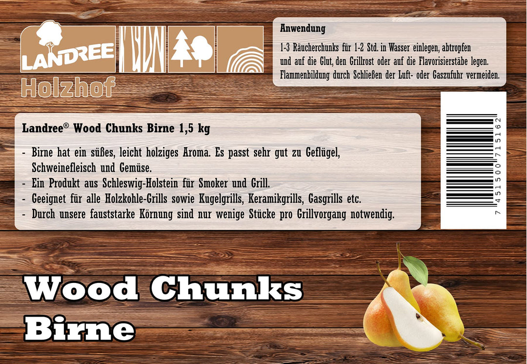 Landree Birne Räucherklötze Wood Chunks 1,5Kg aus Schleswig-Holstein Räucherklötze 1,5kg, Räuch