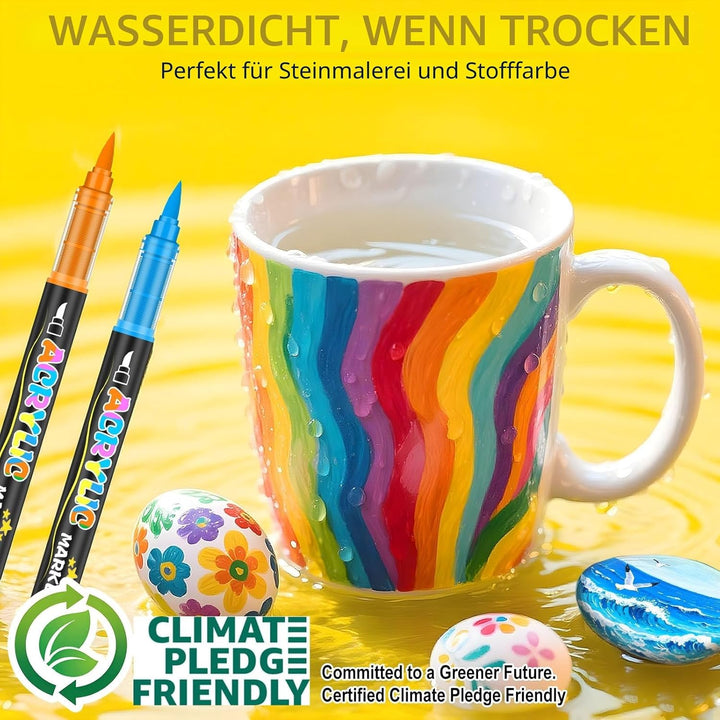 Lyuvie 240 Farben Acrylstifte für Steine WasserfestSet, Permanente Acrylic Paint Brush Marker Acryls