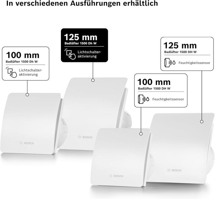 Bosch Badlüfter Fan 1500 125mm Durchmesser, mit Lichtschalter-Aktivierung zur Wandmontage inkl. Schr