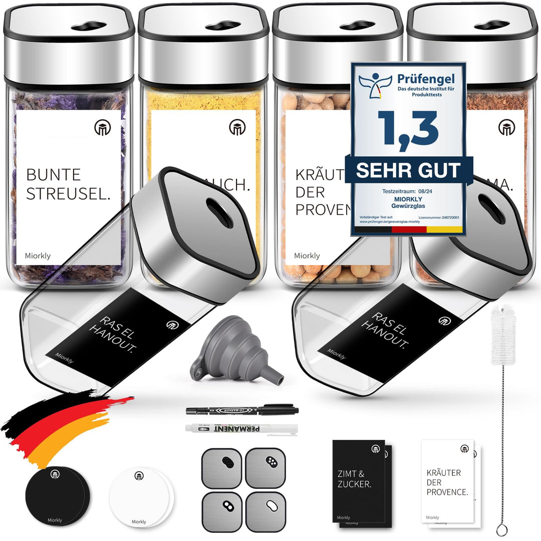 Miorkly 6 Gewürzgläser Eckig-120ML Gewürzdosen Set mit Streueinsatz,Gewürzstreuer mit Drehdeckel-Sta