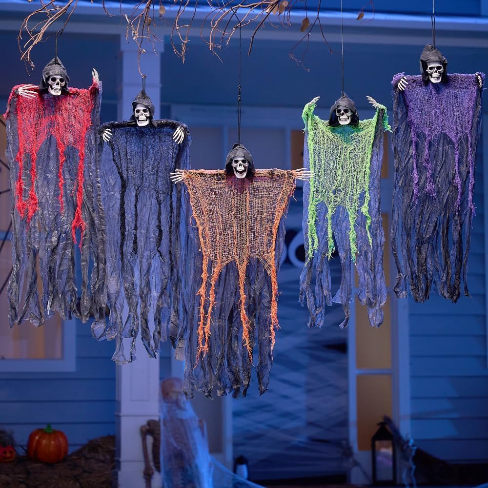 JOYIN 5 Stück Halloween hängende Sensenmänner, 70,1 cm, hängende Skelett Geister für Beste Halloween