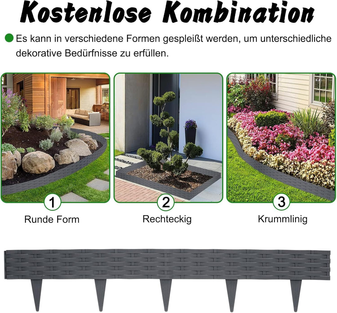 YUENFONG 5m Beeteinfassung Rasenkante Biegbarer Beetumrandungen Kunststoff Rasenkanten, Rattan-Optik