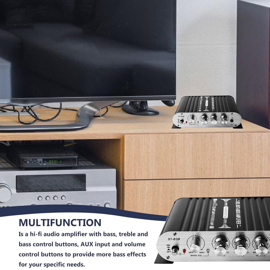 HiFi-Verstärker, 2.1CH Stereo Verstärker, RMS 20Wx2+40W ST-838 Mini Hifi Verstärker Subwoofer Ausgan