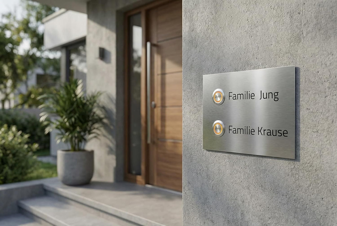 Zweifamilienhaus Klingelplatte Frankfurt 140 x 100 X 3mm V2A Edelstal kostenlose Lasergravur (LED we