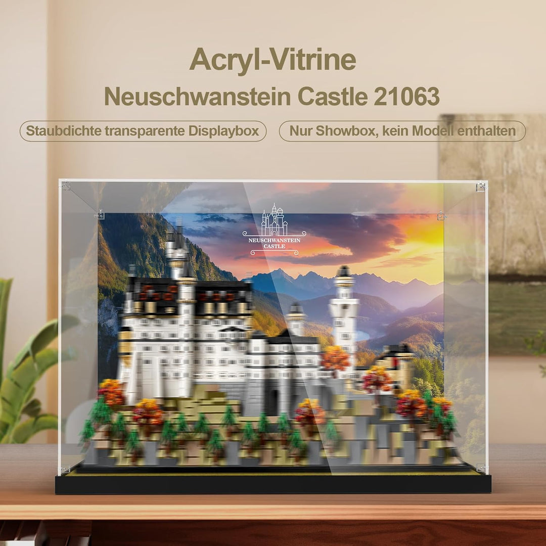 cooldac Acryl-Vitrine für Lego Schloss Neuschwanstein 21063, Transparente Acryl-Vitrine mit klarem H