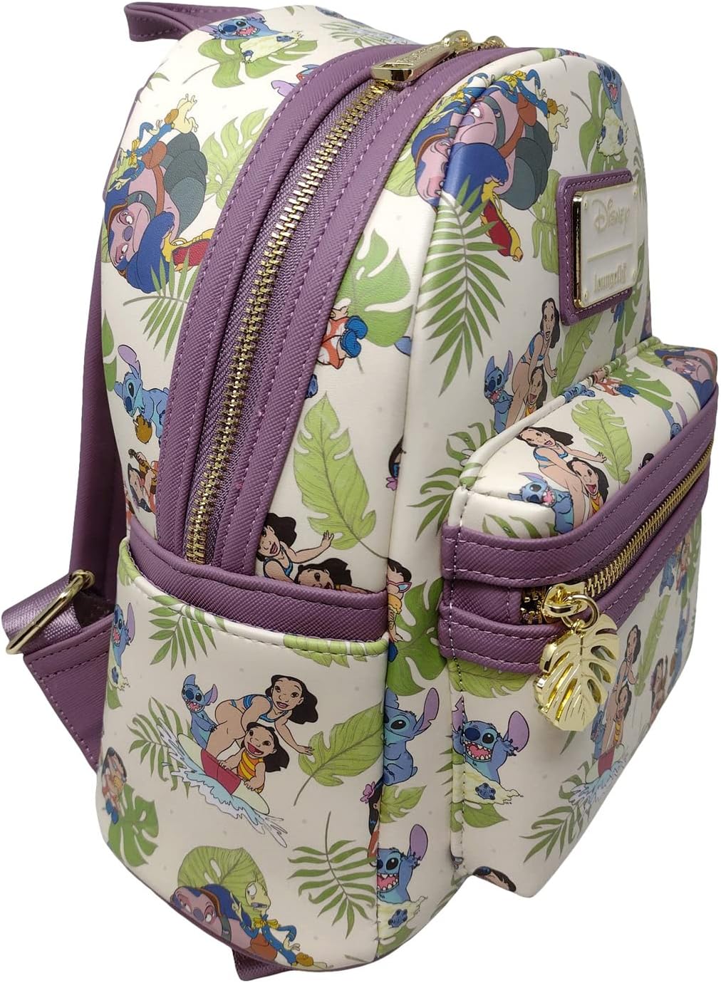 Loungefly Disney Lilo and Stitch Allover Print Damen Doppelstrap Schulter Tasche Purse, weiss