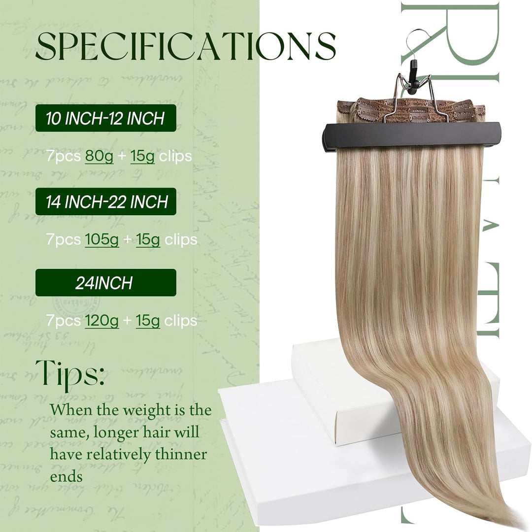 RUNATURE Clip Echthaar Extensions Aschblond mit Platinblond Echthaar Clip in Extensions Blond Echtha