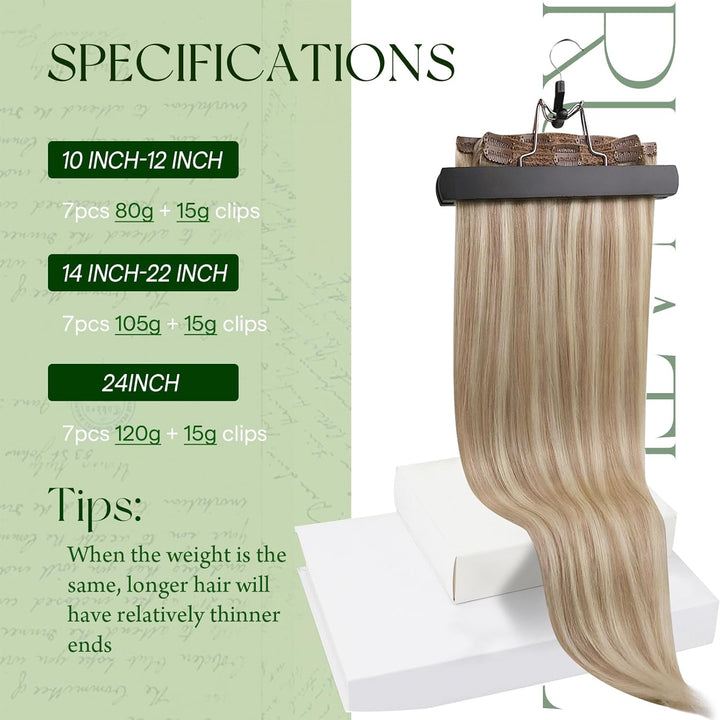 RUNATURE Clip Echthaar Extensions Aschblond mit Platinblond Echthaar Clip in Extensions Blond Echtha