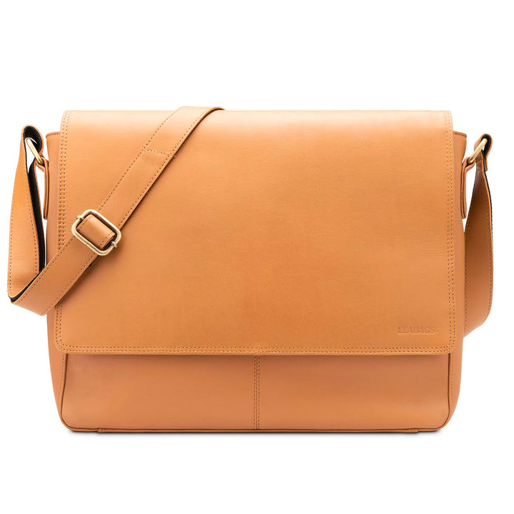 LEABAGS Leder Umhängetasche Herren & Damen I Messenger Bag mit Schultergurt I Echtleder Laptoptasche