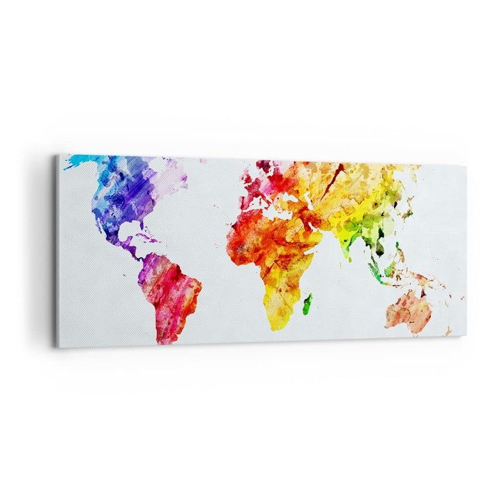 Panorama Bilder auf Leinwand 100x40cm Leinwandbild Welt Karte Bunt Kontinente Gross Wanddeko Bild Sc