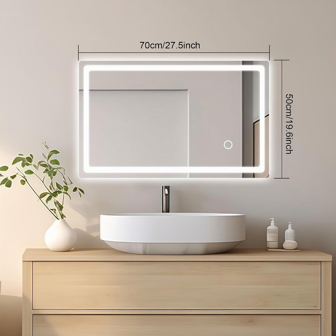 Badspiegel mit Beleuchtung, 50x70cm LED Badezimmerspiegel mit Stecker, Spiegel mit Licht für das Bad