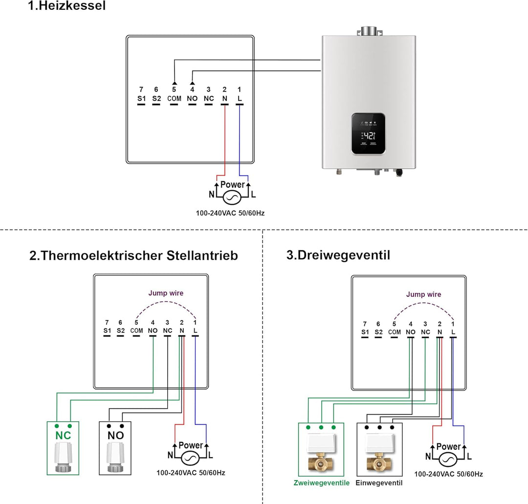ECOBAY WiFi-Thermostat für Wasserfussbodenheizung: Kompatibel mit Heizkesseln, thermischen Stellglie