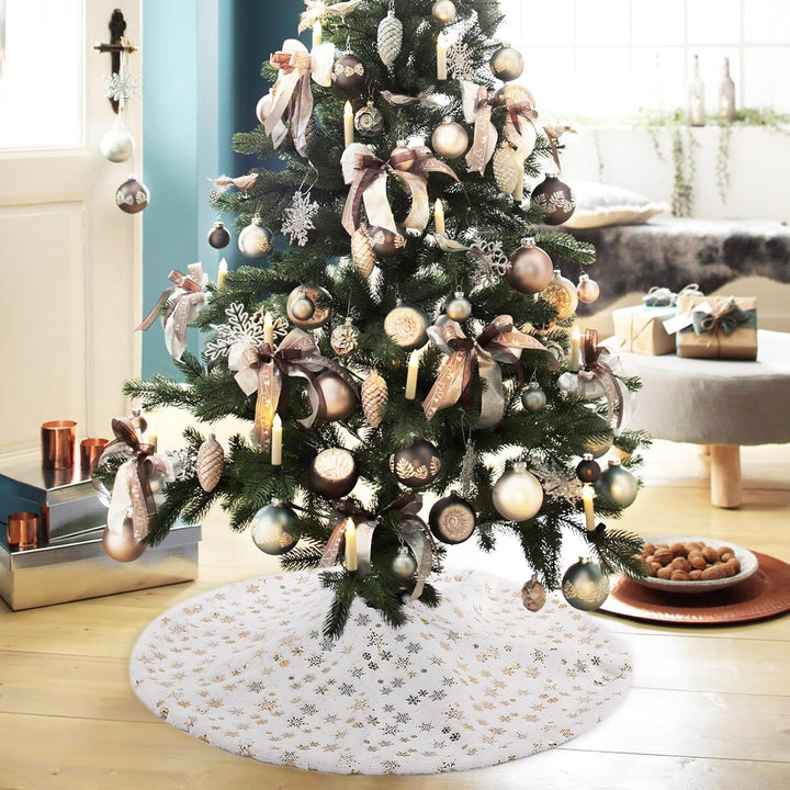 KONVINIT Weihnachtsbaum Rock Weiss Weihnachtsbaumdecke Round Plüsch Christmasbaumdecke Glitzer Schne