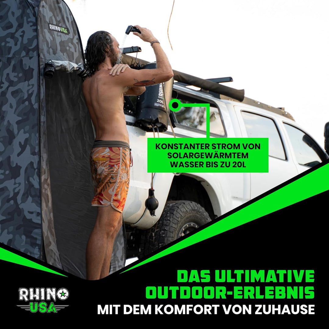 Rhino USA Tragbare Solar-Campingdusche mit 20 l Fassungsvermögen – unverzichtbar für Camping, Festiv
