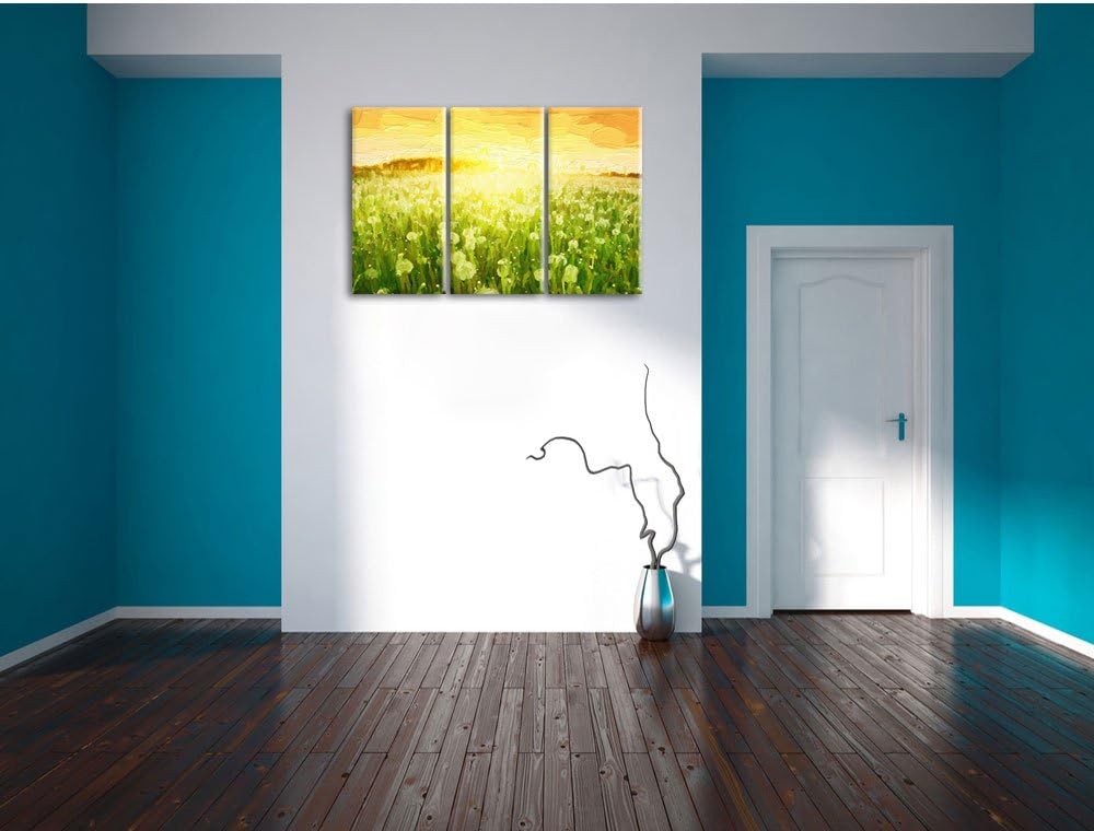 Pixxprint Pusteblumen Sonnenuntergang als Leinwandbild/Grösse: 3 Teilig (120x80 cm) cm/Wandbild/Kuns