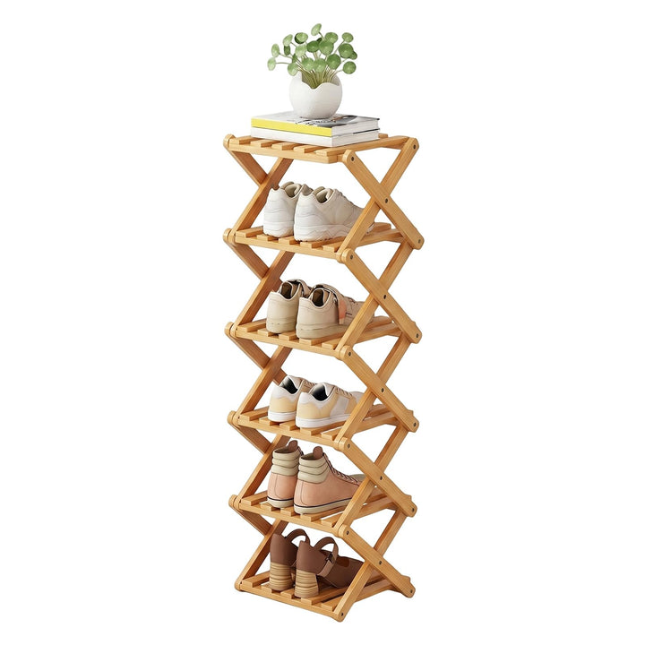 Faltbares Schuhregal Bambus Schmal Ohne Montage 26x26x88cm Natur | Integrierter Klappmechanismus, fe