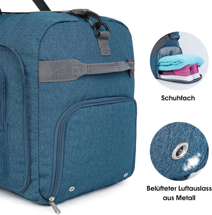 WANDF Reisetasche 65L mit Schuhfach Faltbare Weekender-Reisetasche Handgepäck für Männer Frauen (Bla