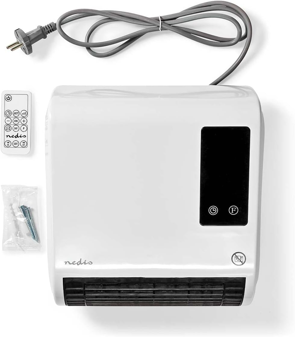 Nedis HTBA20WT Badezimmer-Heizung | 2000 W | Verstellbares Thermostat | 2 Heizstufen | Spritzwasserg