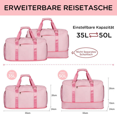 BERTASCHE Reisetasche Damen, Erweiterbare Weekender Tasche, Krankenhaustasche Gross Handgepäck mit N