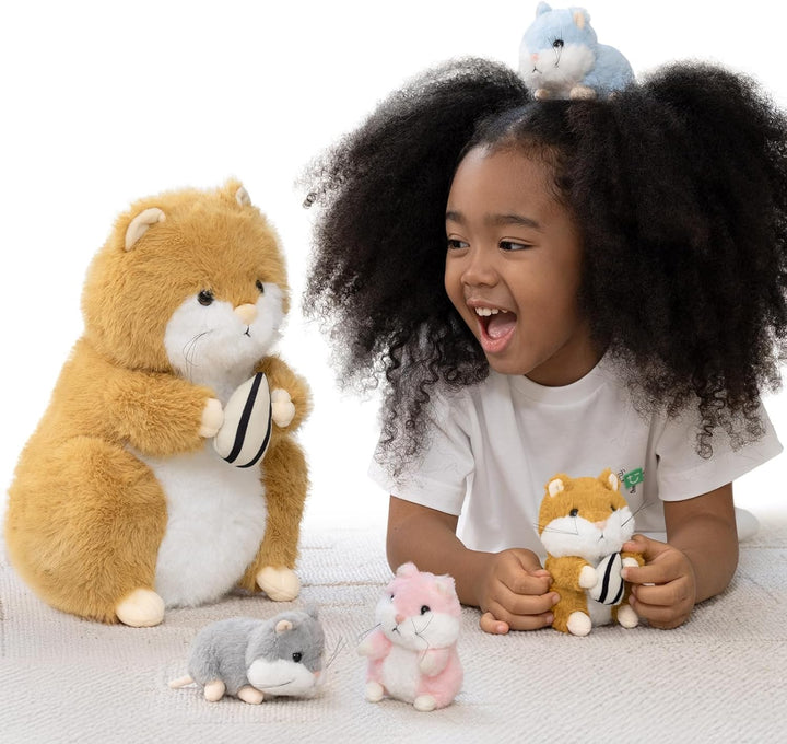 MorisMos 5 stücke Hamster Plüschtier Set, 32cm gross süss Hamster Kuscheltier XXL mit 4 Babys im Bau