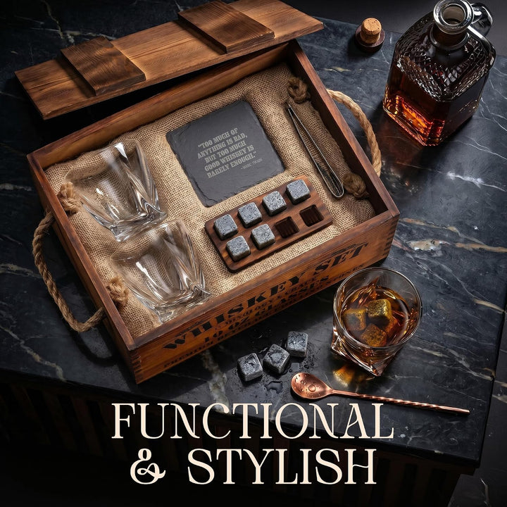 Mixology &amp; Craft Whisky Gläser Geschenkset für Männer &amp; Frauen - 2 Whiskey Gläser, 8 Whisky Steine,