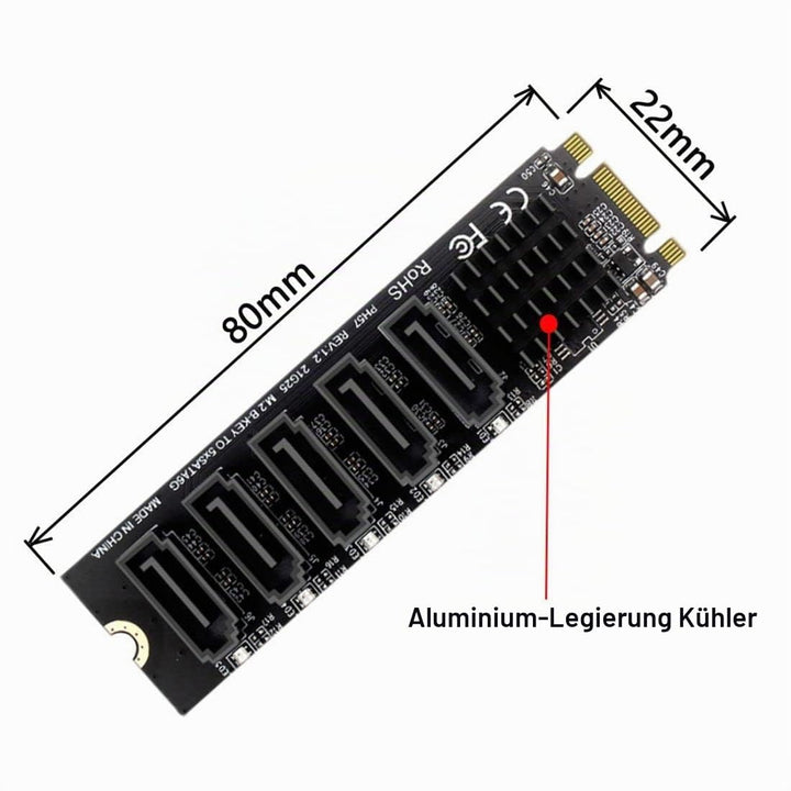 chenyang 5 Ports M.2 auf SATA Adapter, B+M Key NGFF 1 auf 5 SATA 3.0 Port Erweiterungskarte mit JMB5
