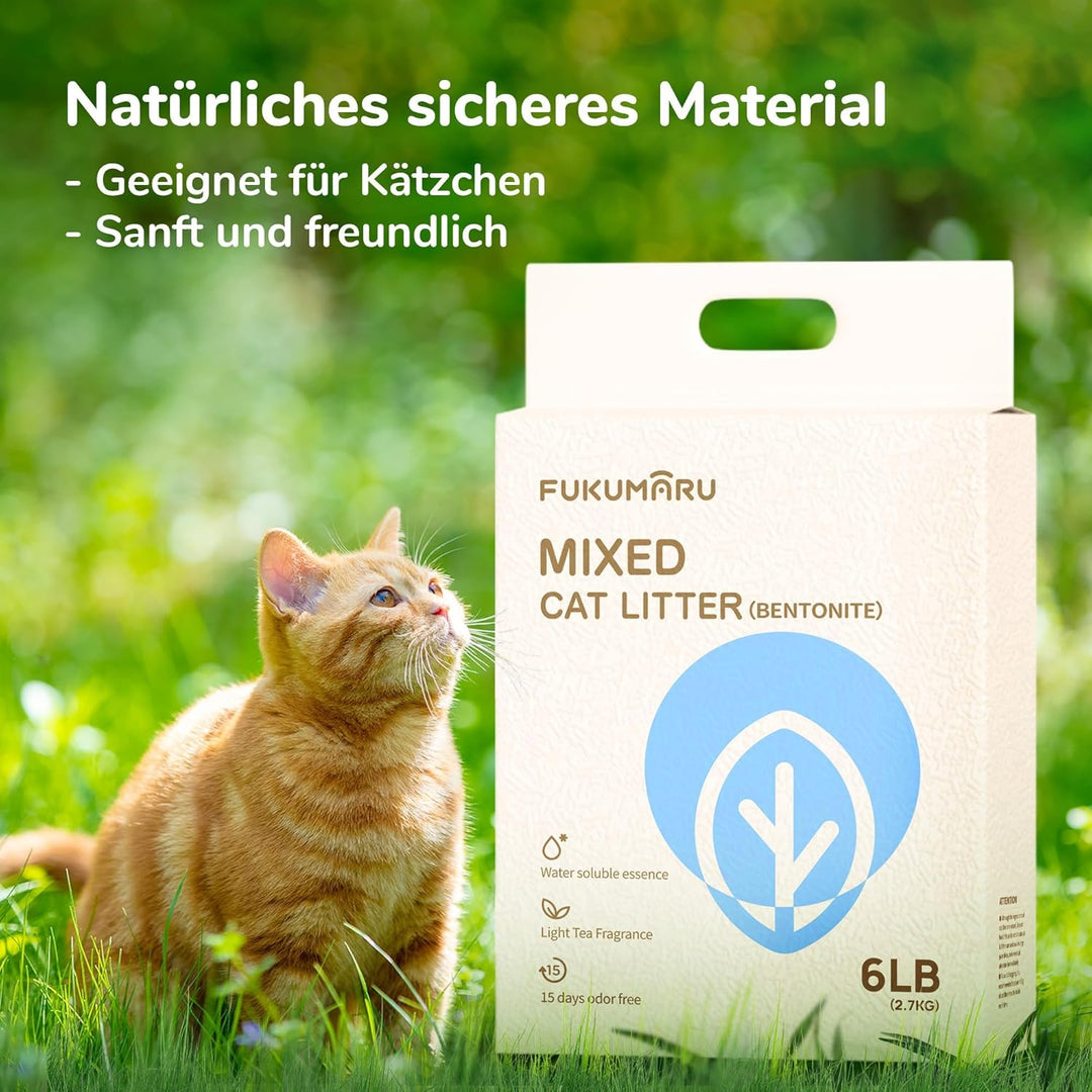 FUKUMARU Tofu Katzenstreu 10.8kg - Klumpende Katzenstreu, Tofu und Bentonit Katzenstreu, staubfrei u