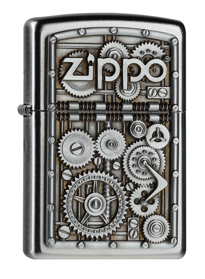 Zippo 2004497 Gear Wheels Feuerzeug, Messing, Edelstahloptik, 1 x 3,5 x 5,5 cm, 1 x 3,5 x 5,5 cm