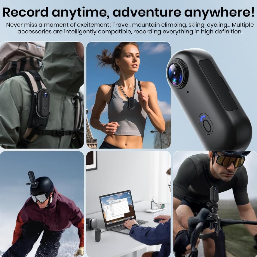Action Cam, Mini Bodycam, POV Vlog Kamera 120° Weitwinkel, wasserdicht bis 30 m, 10+ Zubehörteile, 1