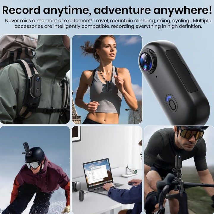 Action Cam, Mini Bodycam, POV Vlog Kamera 120° Weitwinkel, wasserdicht bis 30 m, 10+ Zubehörteile, 1