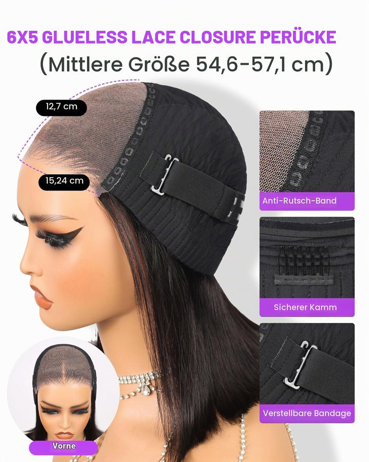 Wear and Go Glueless Bob Wig Human Hair For Black Echthaar Perücke Pre Cut 5x6 HD Lace Front Human H