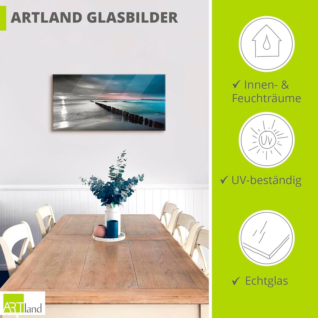ARTland Glasbilder Wandbild Glas Bild einteilig 100x50 cm Querformat Natur Strand Meer Ostsee Sonnen