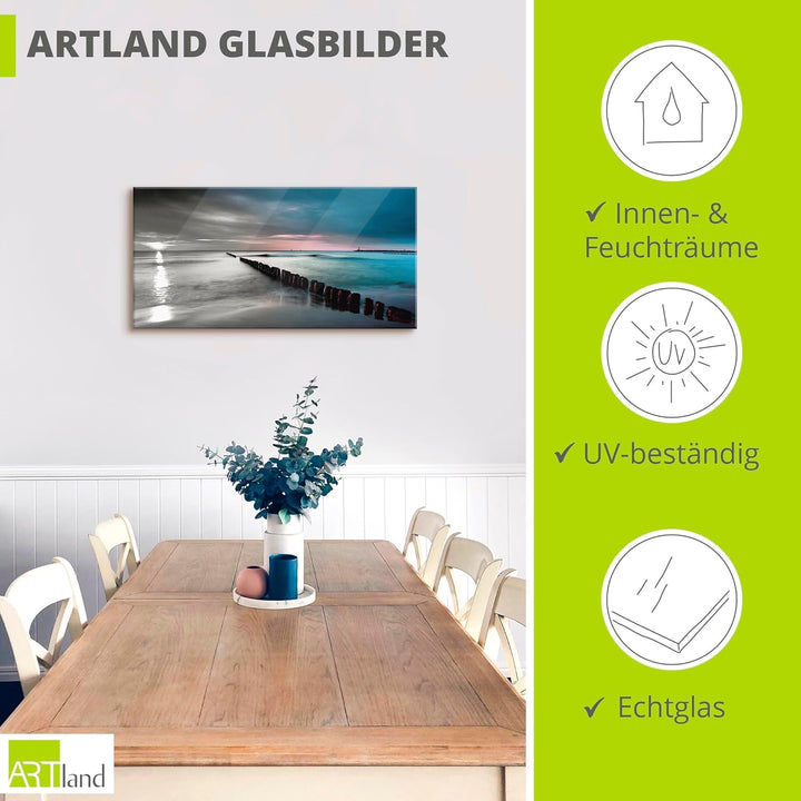 ARTland Glasbilder Wandbild Glas Bild einteilig 100x50 cm Querformat Natur Strand Meer Ostsee Sonnen