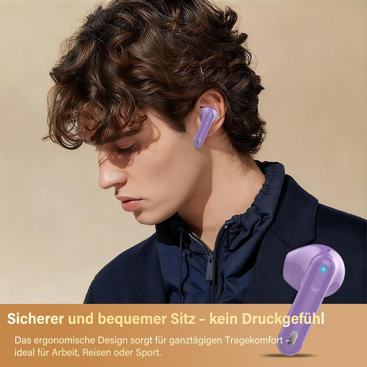 Jesebang Bluetooth Kopfhörer in Ear Kopfhörer Kabellos Bluetooth 5.4, Lila | Hi-Fi Stereoklang, ENC