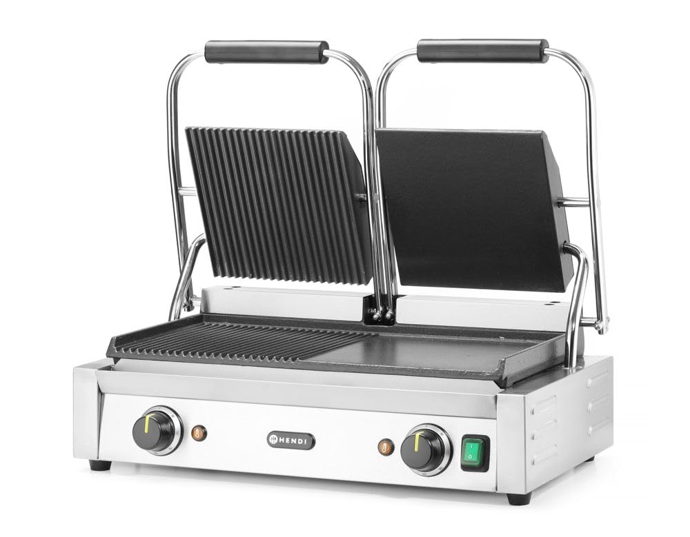 HENDI Kontaktgrill, Doppelversion, Elektrogrill, Tischgrill, Sandwichtoaster, Regelbar bis max. 300°