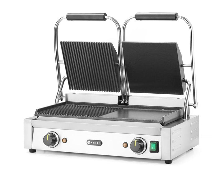 HENDI Kontaktgrill, Doppelversion, Elektrogrill, Tischgrill, Sandwichtoaster, Regelbar bis max. 300°