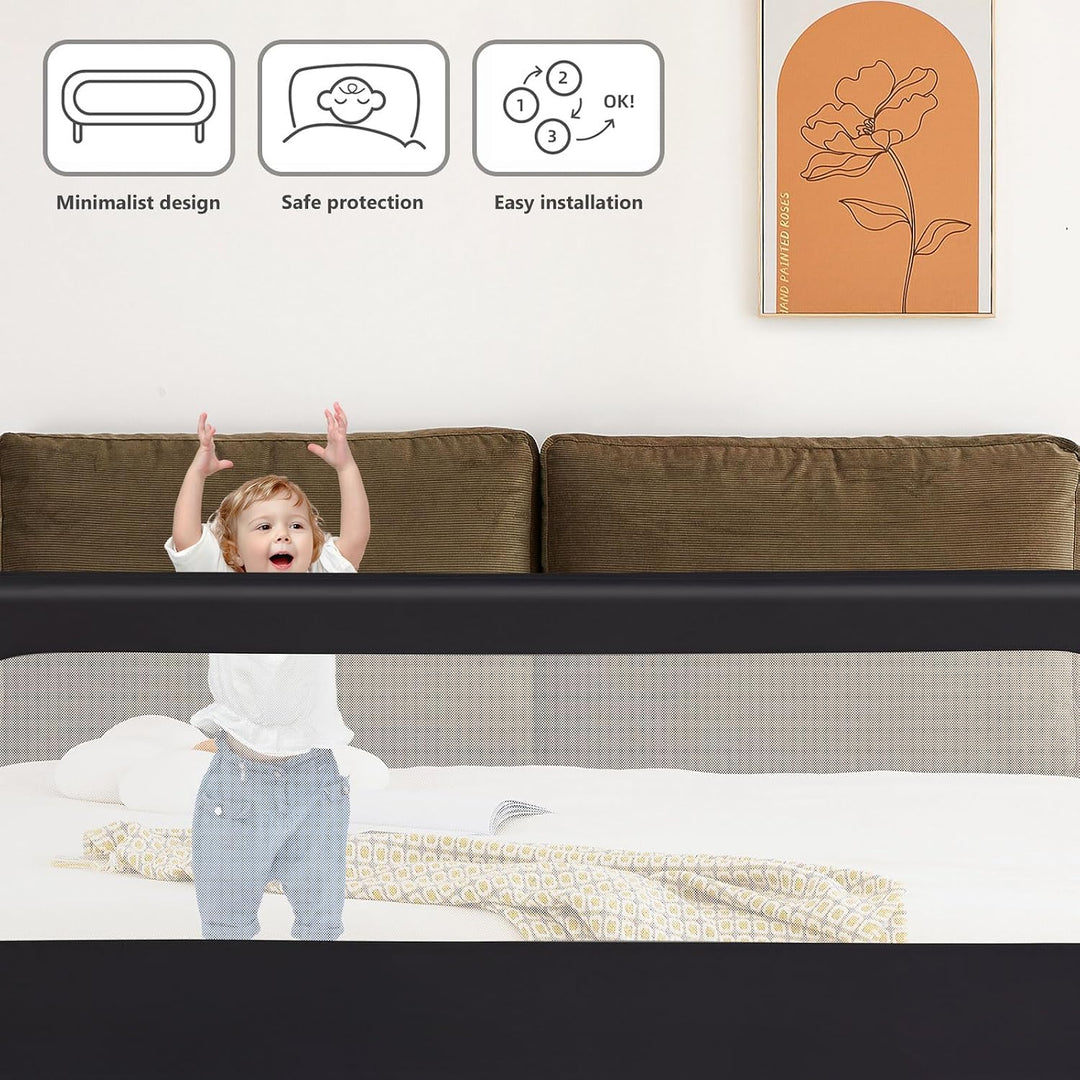 Bettgitter Rausfallschutz für Kinderbett &amp; Babybett, Höhenverstellbar und Klappbar, Ohne Bohren Mont