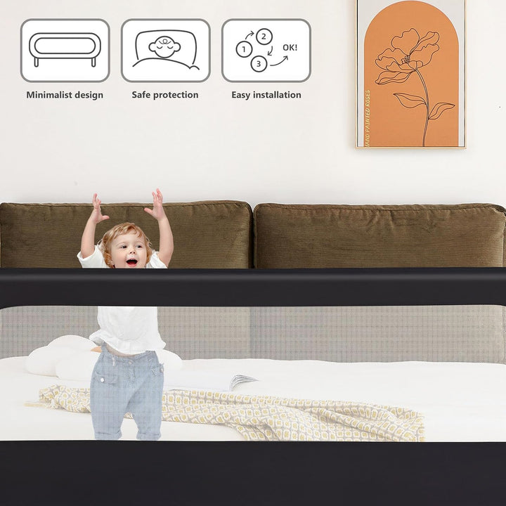 Bettgitter Rausfallschutz für Kinderbett &amp; Babybett, Höhenverstellbar und Klappbar, Ohne Bohren Mont