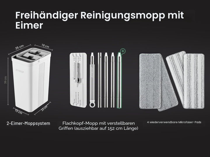JOYMOOP Wischmopp und Eimer mit Auswringer-Set, Weiss Flach Squeeze Mop Eimer Set für Bodenreinigung