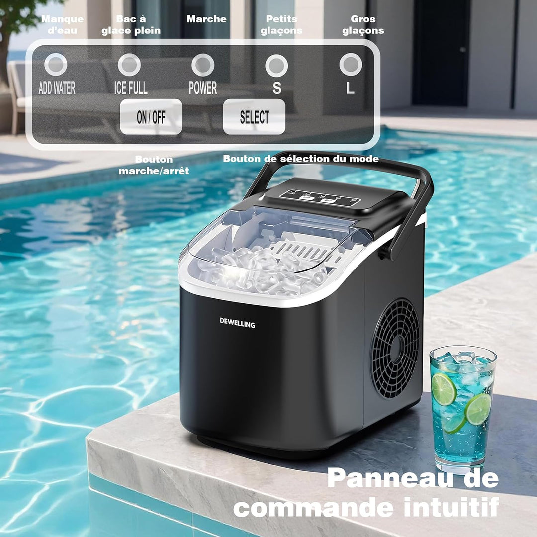Eiswürfelmaschine, Ice Maker mit Selbstreinigungsfunktion, Leise, 8 Eiswürfel in 6 Minuten(12 kg/24